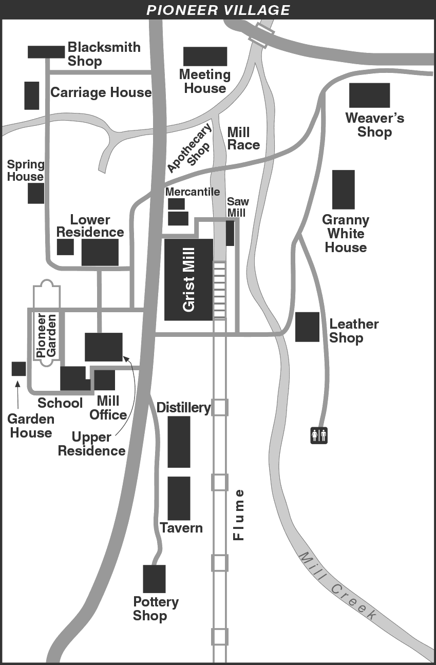 Map of Pioneer Village at Spring Mill State Park